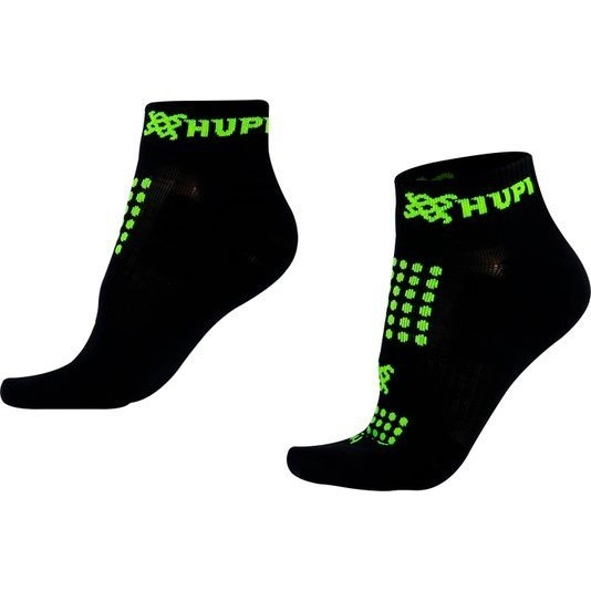Meia Curta para Corrida HUPI - Running Pro Preto / Verde – Corrida, Ciclismo e Multi Esportes - Meia de Poliamida