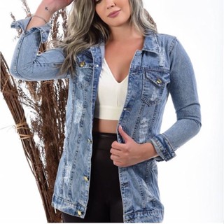 Jaqueta   Jeans  Feminina \manchado\ Lançamento  2021 em Oferta na Shopee