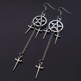 Novo Brinco Pentagrama Pingente Gancho Longo Para Mulher Brincos Geometria Cruz Gótica Jóias