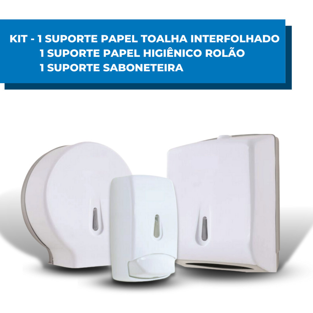 Dispenser Papel Toalha + Saboneteira + Sup. Papel Higiênico Trilha Porta Sabonete Líquido Toalheiro
