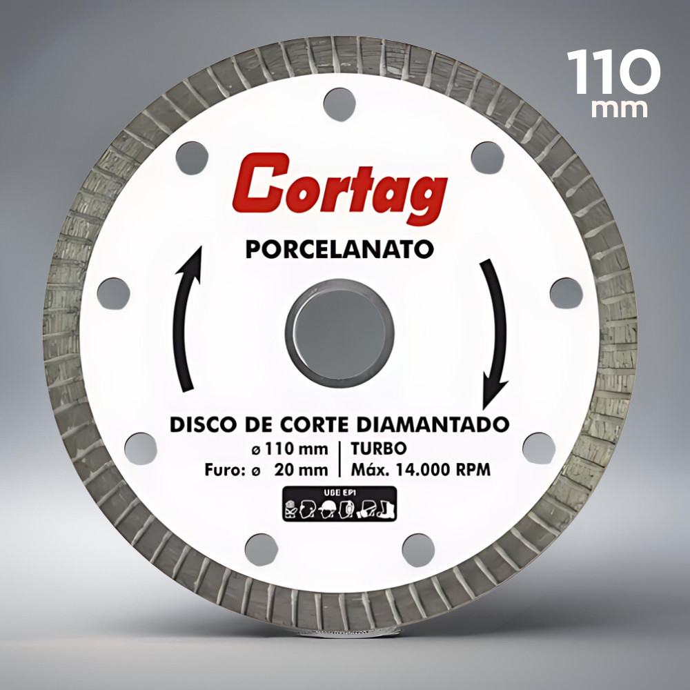 Disco De Corte Diamantado Para Porcelanato Turbo 110mm Preciso Cortag Vidro Cerâmica Granito Alvenaria Durável Versátil