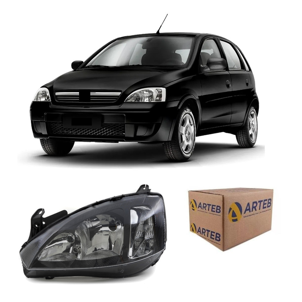 Farol Corsa Hatch 02 12 Mascara Negra Arteb Esq em Oferta na Shopee