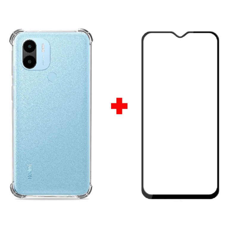 Kit Capa Capinha Case Anti Impacto Shock Para Xiaomi Redmi A2+ Plus 2023 Air Bag Proteção Total Anti Queda Silicone Transparente Clear Bordas Grossa + Pelicula de Vidro 3d