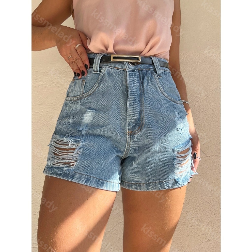maisbonitomoda 8124 com preto short jeans feminina com rascada com rascada juvenil natural em Oferta na Shopee