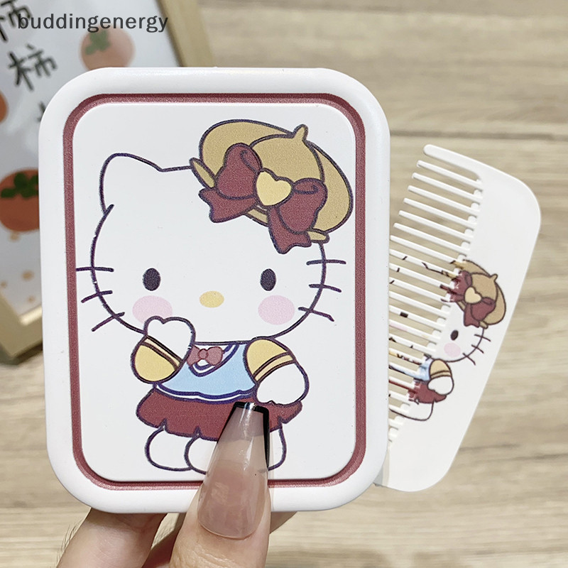 { BUDDI } Sanrio Cartoon Hello Kitty Padrão Espelho Portátil De Maquiagem Dobrável Com Pente Mini Ferramentas De Portáteis buddingenergy