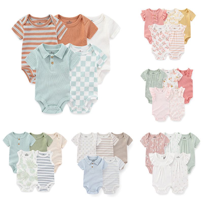 Kiddiezoom 5 Pc Verão Da Moda Desenho Bebê Menino Menina Body Macio 100% Algodão Recém Nas...