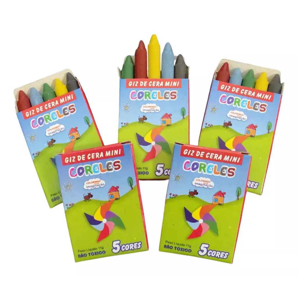 10 Caixas De Mini Giz De Cera Com 5 Cores Atacado Kit PROMOÇÃO OFERTA