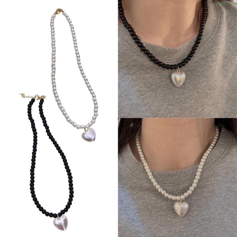 beauty1 Elegante Colar Pérolas Imitação Love Heart Pendant Clavicle Chain Correntes Colarinho Francês Para Menina Feminina