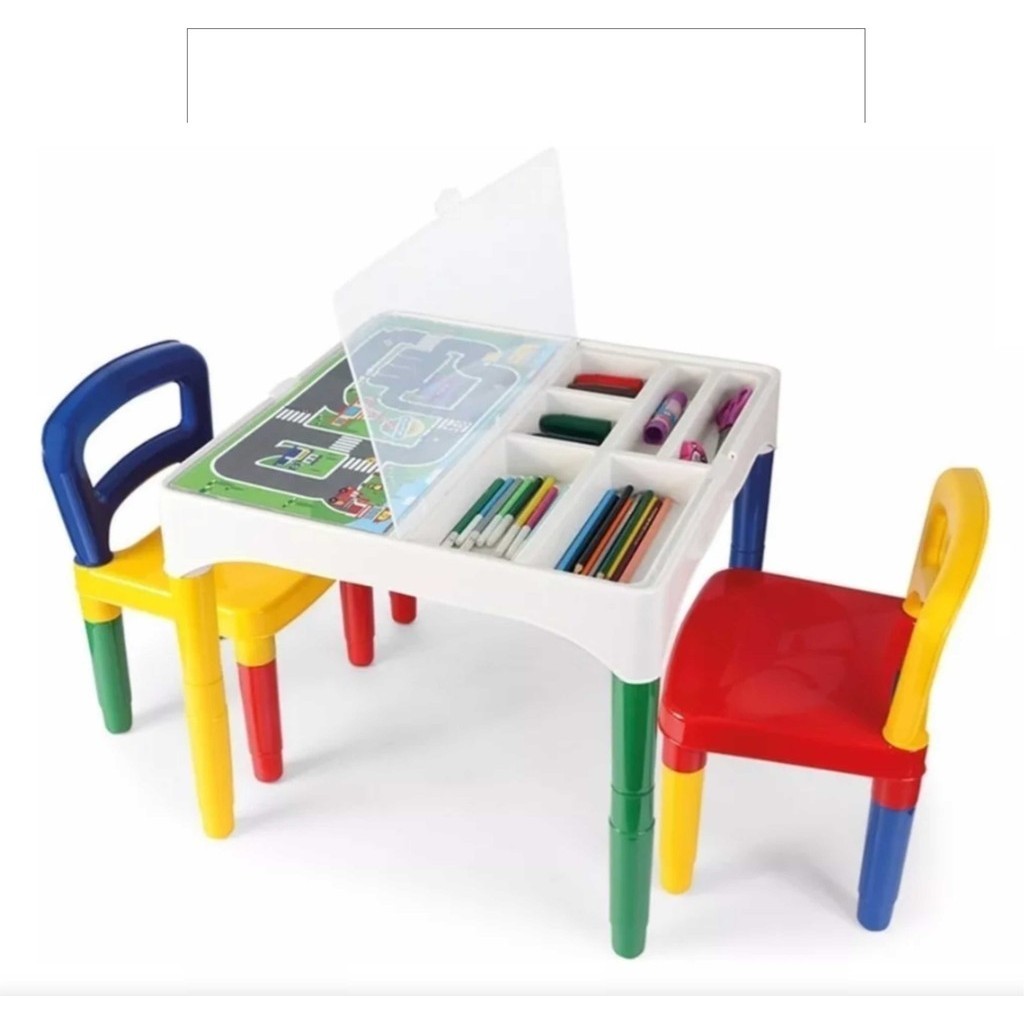 Mesa Infantil Mesinha Didática 2 Cadeiras Adesivos Poliplac