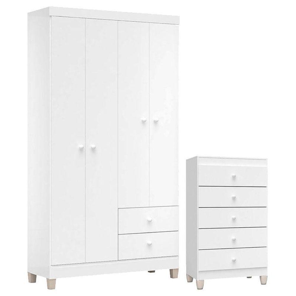 Cômoda Gaveteiro E Guarda Roupa 4 Portas Ternura Baby Branco Flex - Incorplac - Home & Living