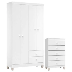 Cômoda Gaveteiro E Guarda Roupa 4 Portas Ternura Baby Branco Flex - Incorplac