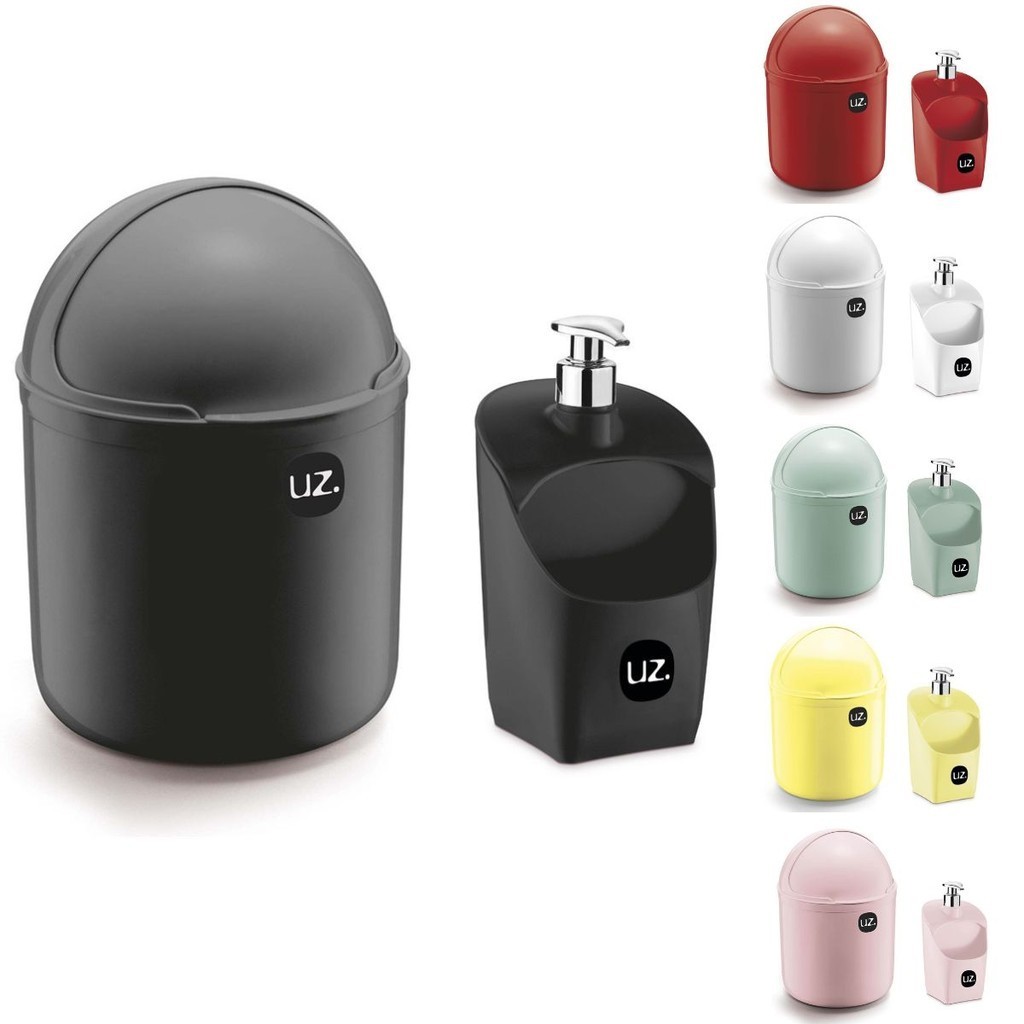 Kit 2 Peças Utilidades Para Cozinha Com Lixeira De Pia 4 Litros E Porta Detergente 500ml UZ
