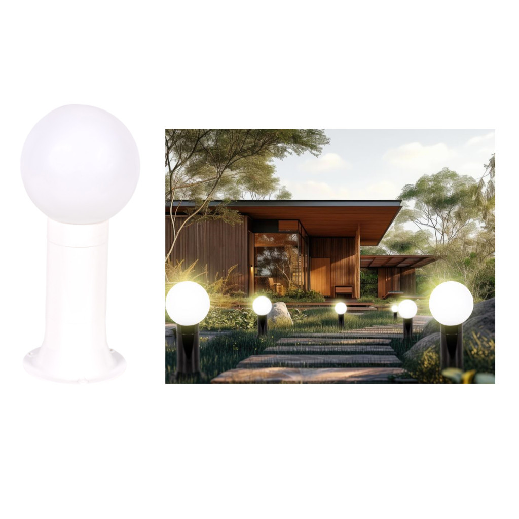 Poste Balizador Luminária Globo Sítio Jardim 35cm Branco