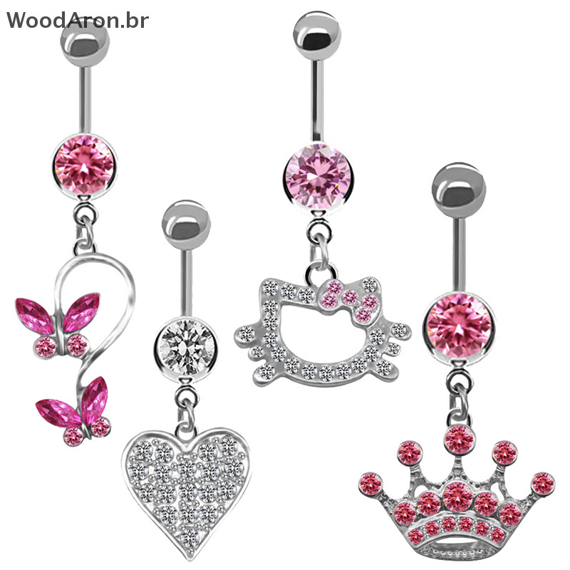 WoodAron Belly Ring Botão De Barriga Para Mulheres Desenho De Gato Fofo Borboleta Rosa Da Tendência Sexy Fashion Navel Rings Jóias De Aço Inoxidável br