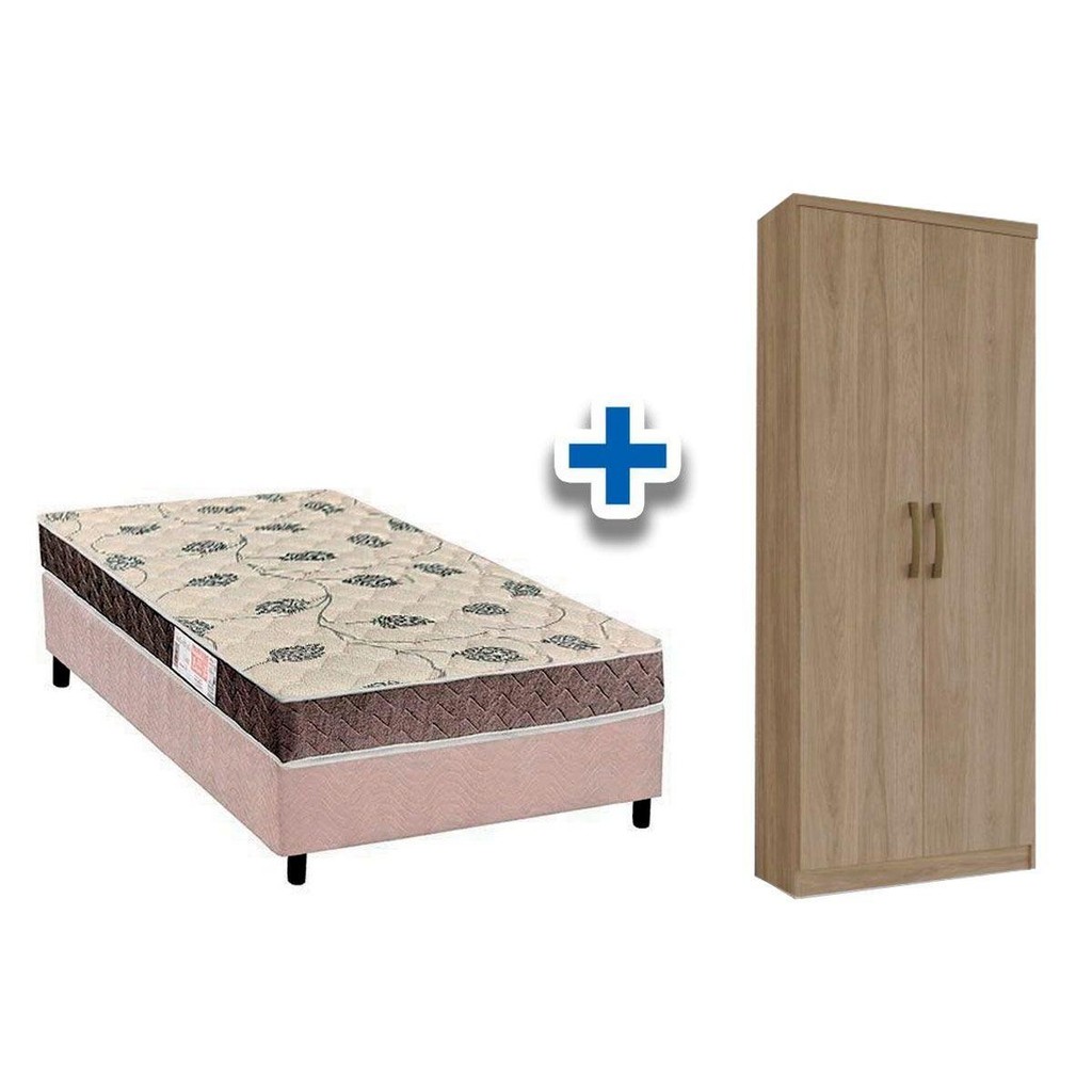 Cama Box Solteiro CRC + Colchão D28 + Armário Multiuso Margarida Rústico em Oferta na Shopee
