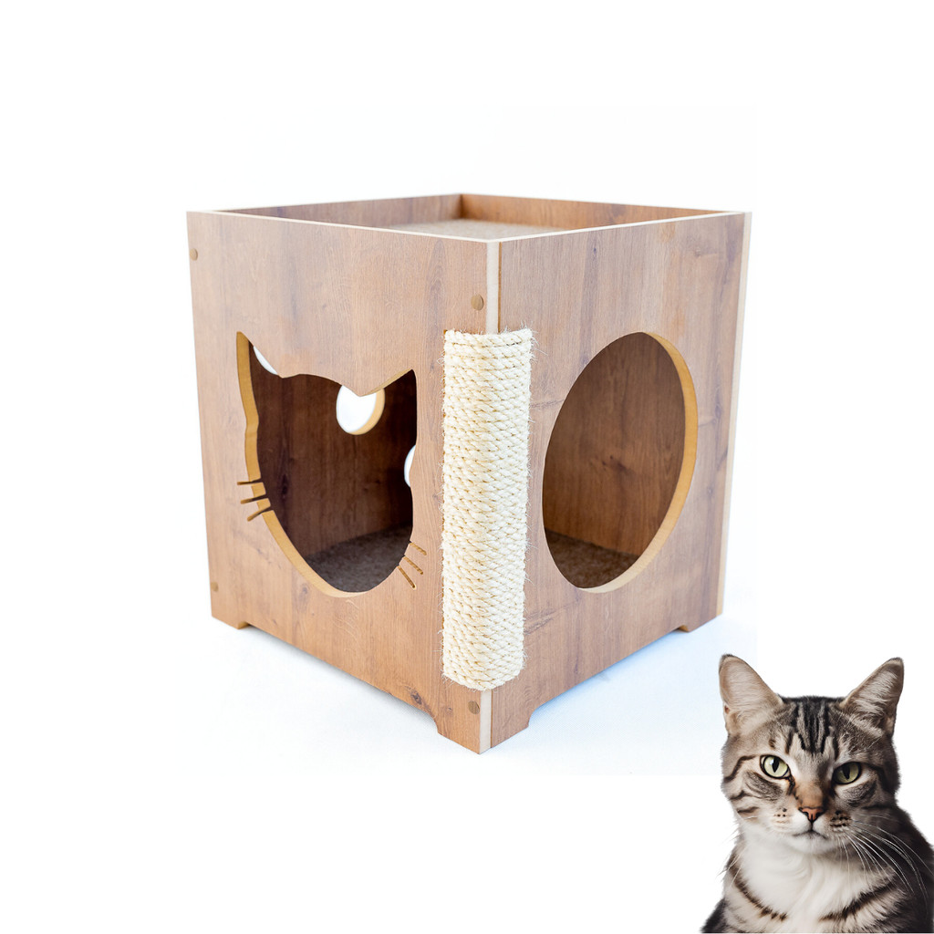 Casa de Gato com Arranhador PREMIUM REFORÇADO MDF 15mm Casinha de Gato com Arranhador De Gato