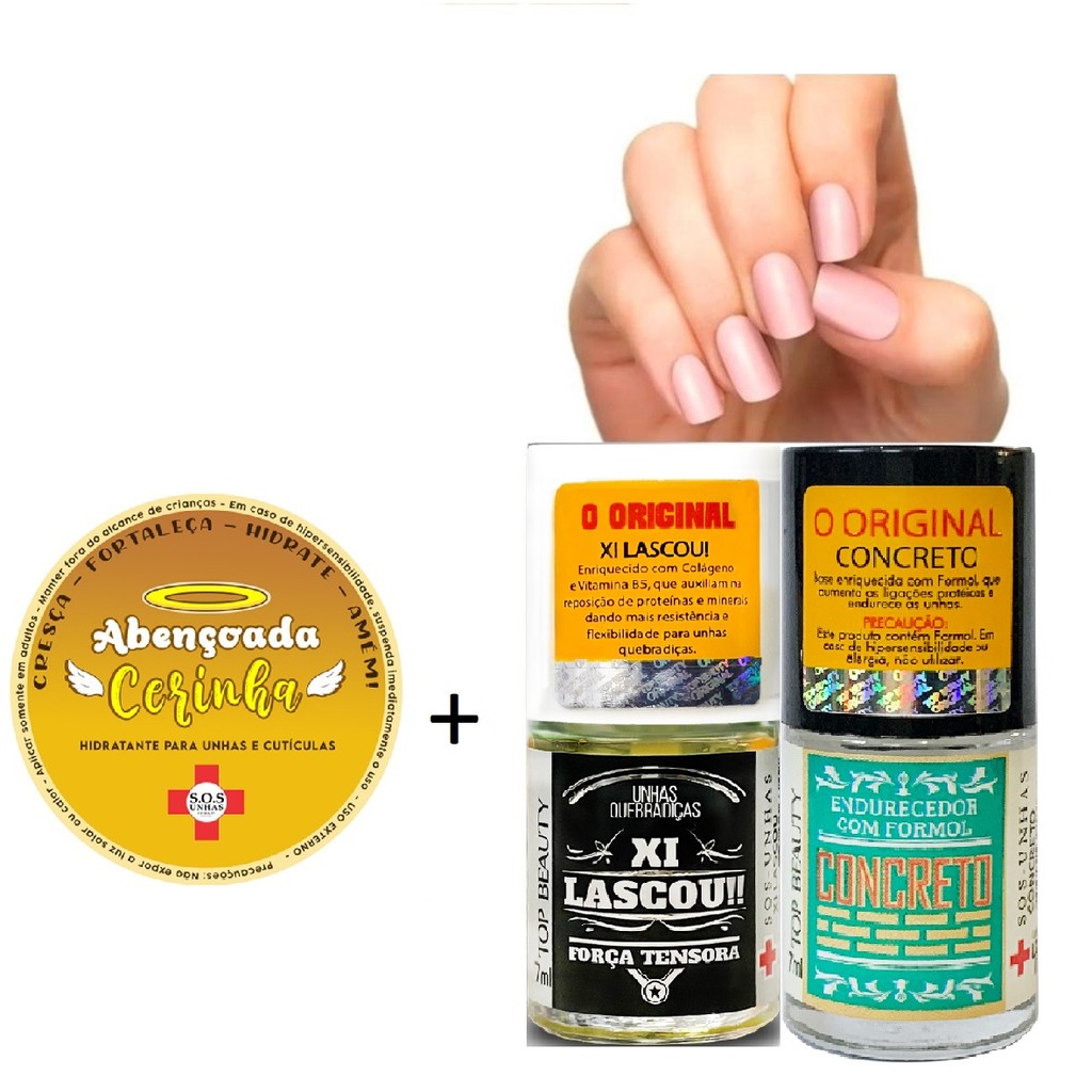 KIT 3 BASES com CONCRETO, XI LASCOU e ABENÇOADA CERINHA - Unhas Fortes, Saudáveis e Nutridas em Oferta na Shopee