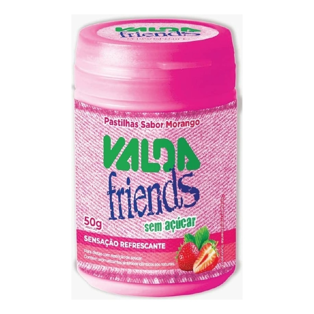 Pastilhas Valda Friends Sem Acucar Sabor Morango 50g em Oferta na Shopee