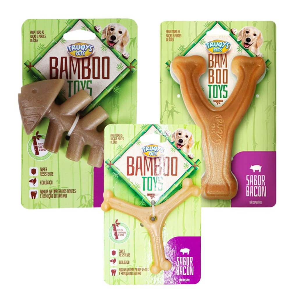 3 Brinquedo Bamboo Mordedor Para Cachorro Trukys Bacon - Pets