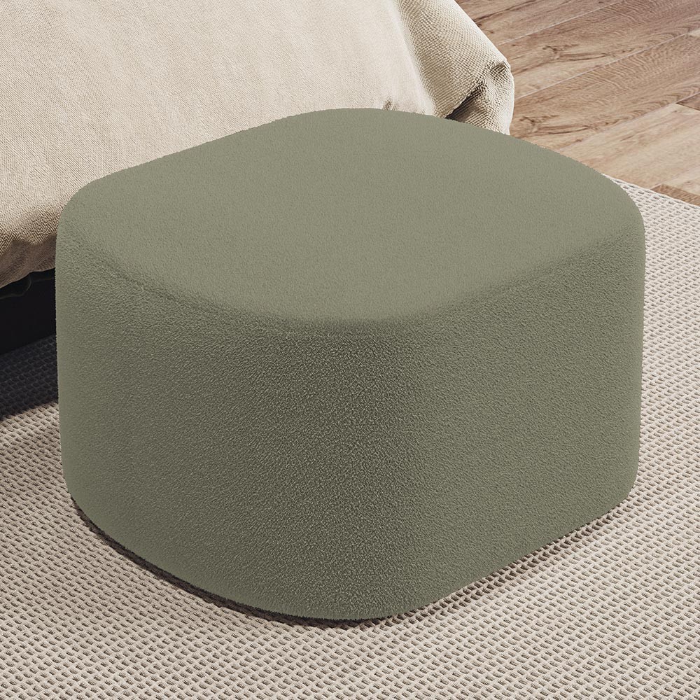 Puff Decorativo Orgânico para Living Quarto 70cm Doha W01 Bouclê Verde Oliva - Lyam Decor em Oferta na Shopee