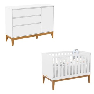 Berço Americano Unique E Cômoda Com Porta Nature Clean Branco Soft Eco Wood - Matic em Oferta na Shopee