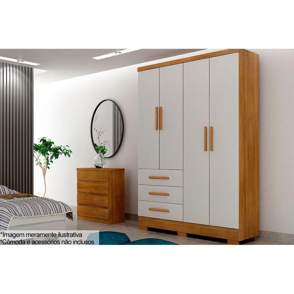 Guarda Roupa Solteiro 4 Portas e 3 Gavetas c/Pés Encant/Berlim Freijo Cumaru c/ Fendi - Novo Horizonte - Home & Living