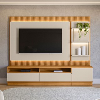 Rack com Painel para TV Até 70 Polegadas São Paulo 2 Gavetas 1 Porta Ripado com Led Tauari/Off White Fosco - Linea Brasil em Oferta na Shopee