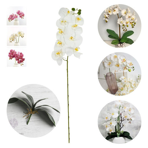 Orquídea Artificial De Silicone + Folhagem Realista Decoração Perfeita Arranjo Mesa Decorativa Sala