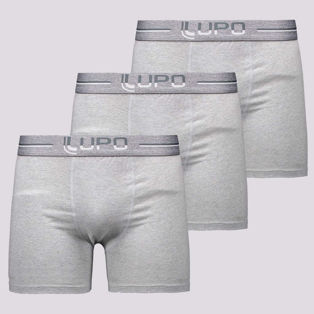 Kit de 3 Cuecas Boxer Lupo Anatomic Shape Cinza Mescla