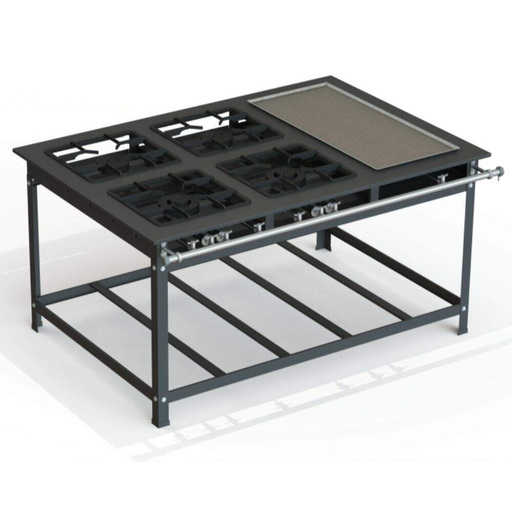 Fogão Industrial 40x40 P10 4 Bocas Baixa Pressão 4 QD com Chapa JS Martins
