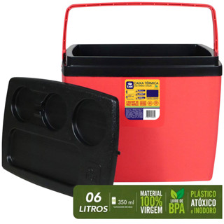 Caixa Térmica 6 Litros Vermelha e Preta Bel Alça Ergonômica Tampa com Trava de Segurança em Oferta na Shopee