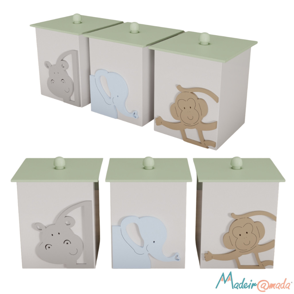 Jogo De Potes 3 Peças Cotonete Algodão Bebê Bichinho Selva em Oferta na Shopee