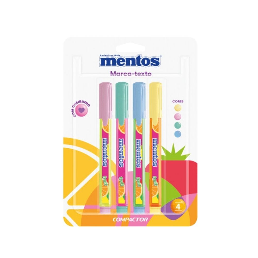 Kit Caneta Marca Texto Mentos Com 4 Cores Cor Pastel Colorido Com Cheirinho Destaq Compactor