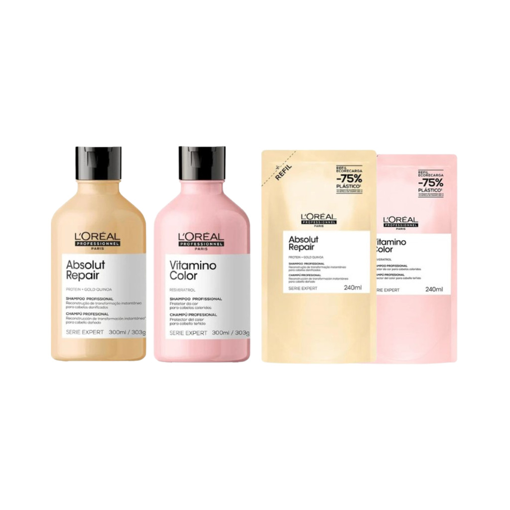 Kit Shampoo Gold Quinoa 300ml + Shampoo Vitamino Color 300ml  + 2 Refis 240ml em Oferta na Shopee