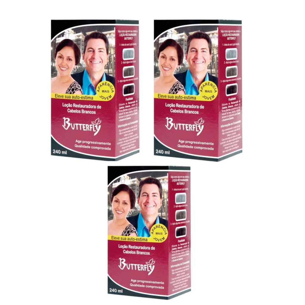 Kit 3 Loção Restauradora Cabelos Brancos 240Ml - Butterfly em Oferta na Shopee