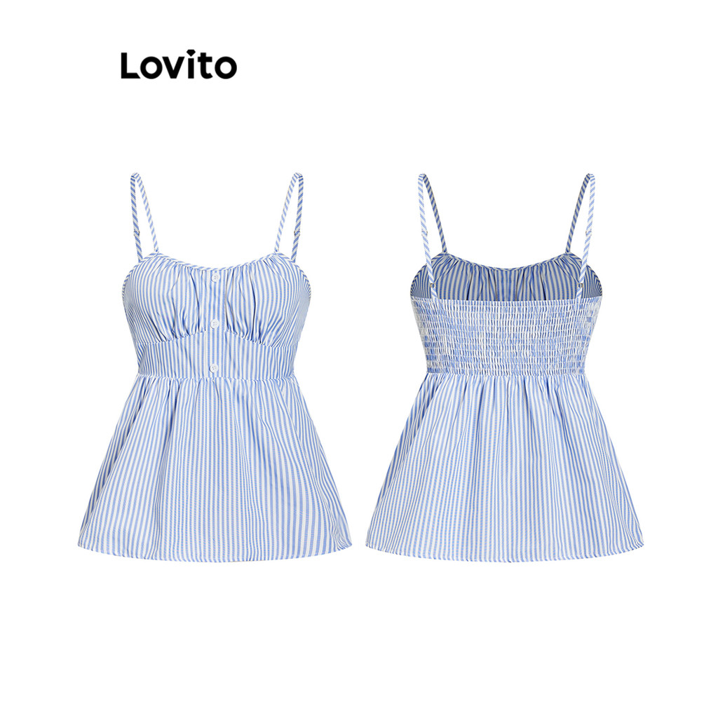 Lovito Regata Boho Listrada Com Babados E Bainha Plissada Com Estrutura Regata Feminina L100MD126 - Women Clothes