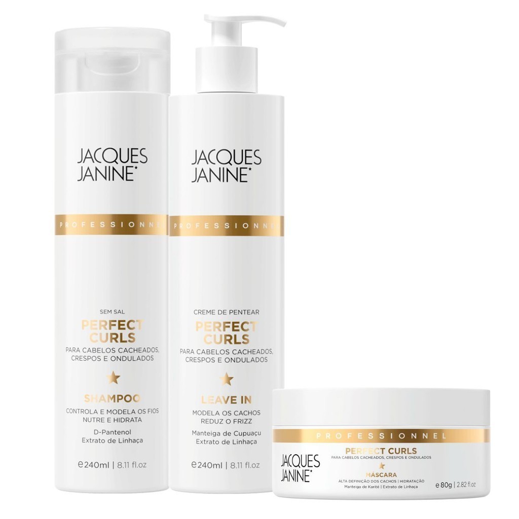 Kit Jacques Janine Power Perfect Curls Shampoo 240ml Leave-In Ativador 240ml Máscara Hidratação 80g