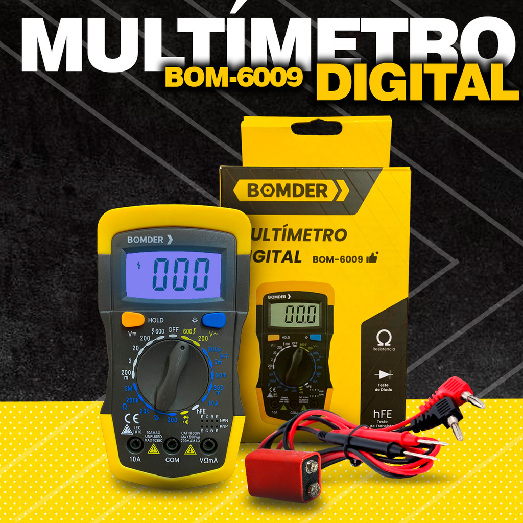 Multímetro Ergonomico Digital Medidor de Tensão Resistencia + Bateria 9v Inclusa em Oferta na Shopee