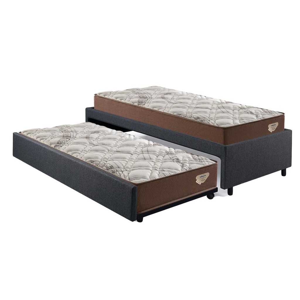 Bicama Box Solteiro 103x208 Linho Cinza com 2 Colchões Relax Adorabile Molas Ensacadas Ecoflex