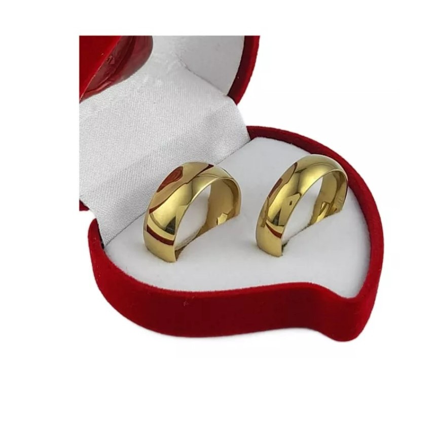 Par de Aliança de casamento noivado Compromisso 6MM e 8MM Banhado a ouro 18k Anatômico + anel solitário