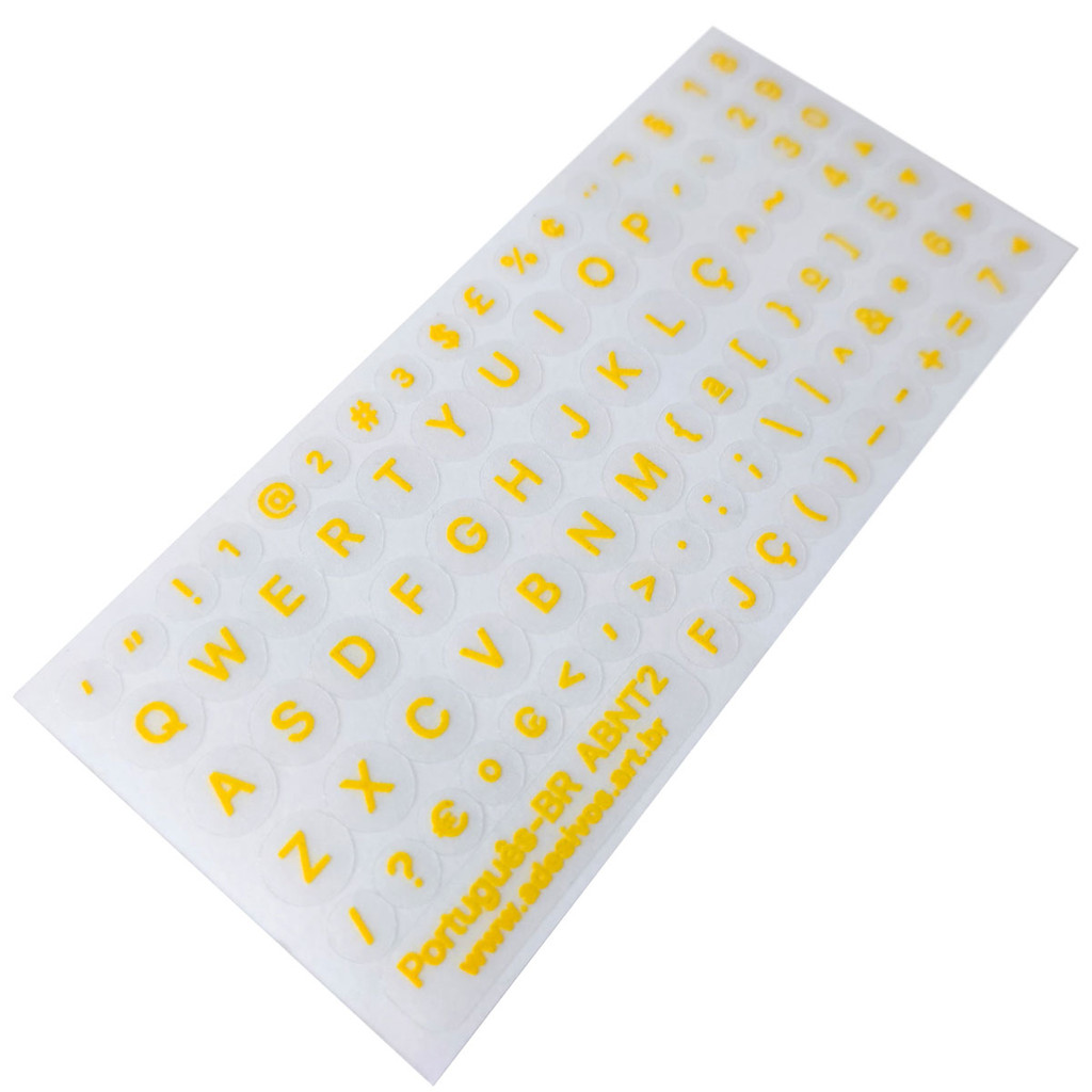 Adesivos Redondos Etiquetas Teclado Iluminação, fundo transparente e letra amarela em Oferta na Shopee
