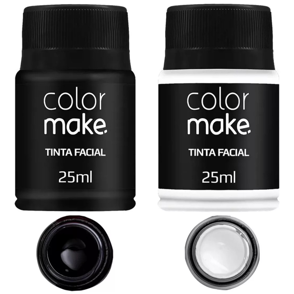 Kit Tintas Facial Preto E Branco Color Make 25ml A Mais Vendida Cosplay Teatro Halloween Fantasia