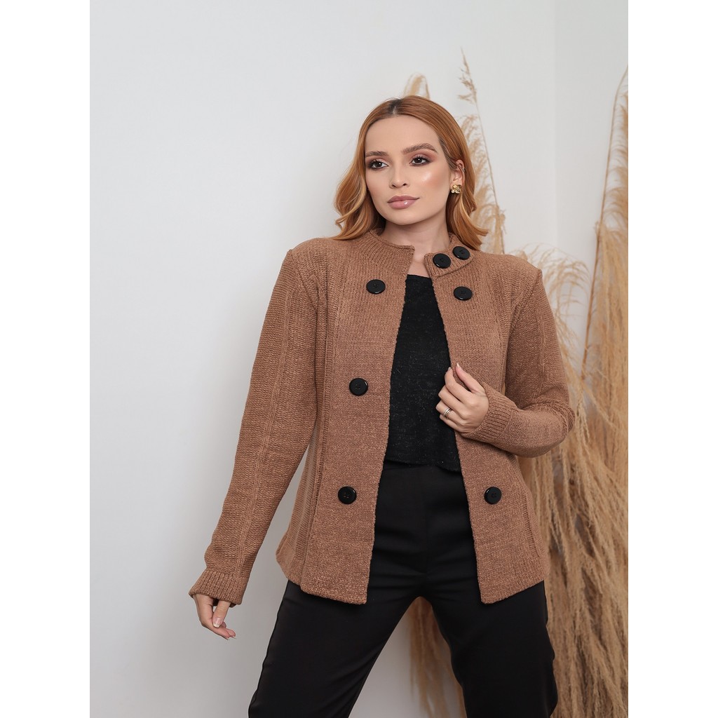 casaco feminino de tricot mousse com botoes