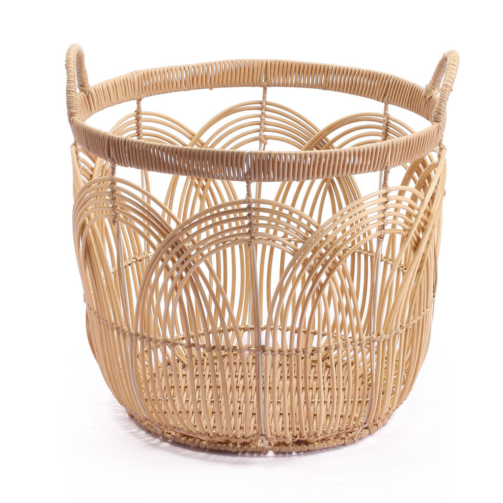 cesto redondo 40cm com alças arcos palha rattan - Oikos em Oferta na Shopee