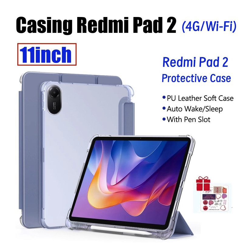 Xiaomi Capa Redmi Pad 2 11 Polegadas 2025 4G/Wi-Fi Com Slot Para Caneta Tablet 4G Smart Case Transparente Back