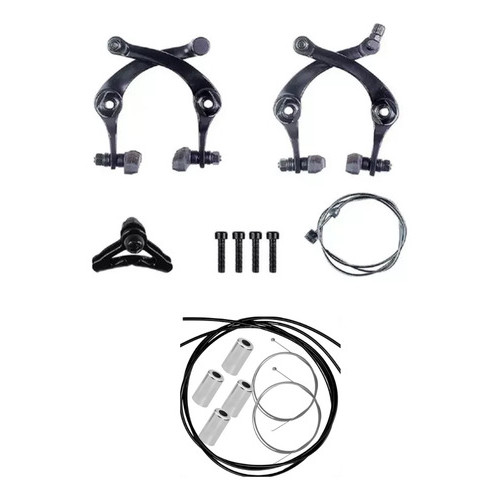 KIT COMPLETO FREIO U-BRAKE GTA ALUMÍNIO P/ BIKE BMX PRO-X CROSS DIANTEIRO + TRASEIRO + CABOS E CONDUÍTES