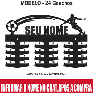 ⚽ Porta Medalhas Futebol Chute com Nome Personalizado 👧👦 Feminino & Masculino | MDF Vazado | 18, 24, 36 ou 48 Ganchos em Oferta na Shopee