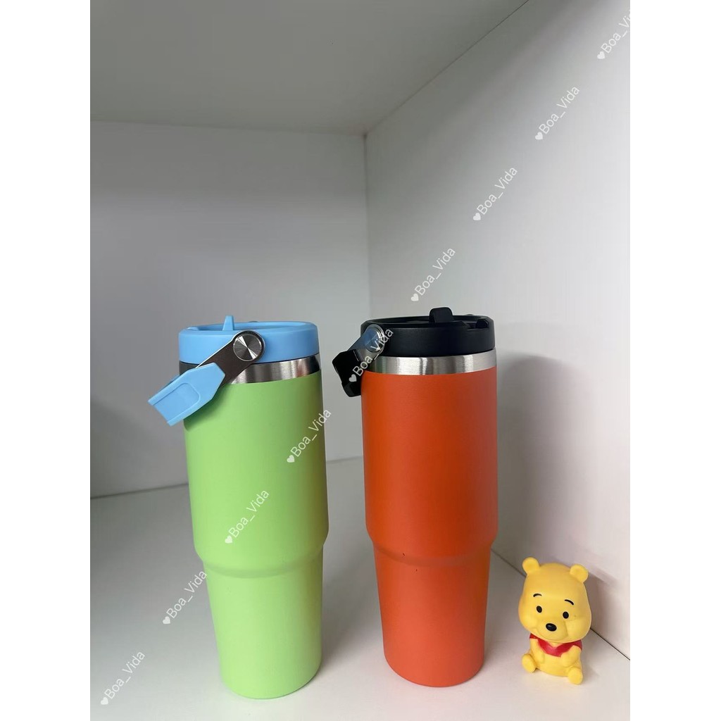 Kit 2 Garrafa Térmica Inox 900ml Tampa Flip Antivazamento Alça para Transporte Quente e Frio Nova correspondência