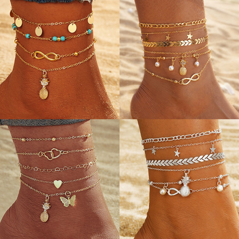 tornozeleira dourada aço inoxidável Com Corrente Para Pés , Acessórios De Moda , Retrô , Multicamadas , Pingente , Joias em Oferta na Shopee