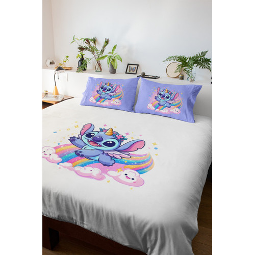 Manta Casal Lilo Stitch Unicórnio + Fronhas  Presente Natal